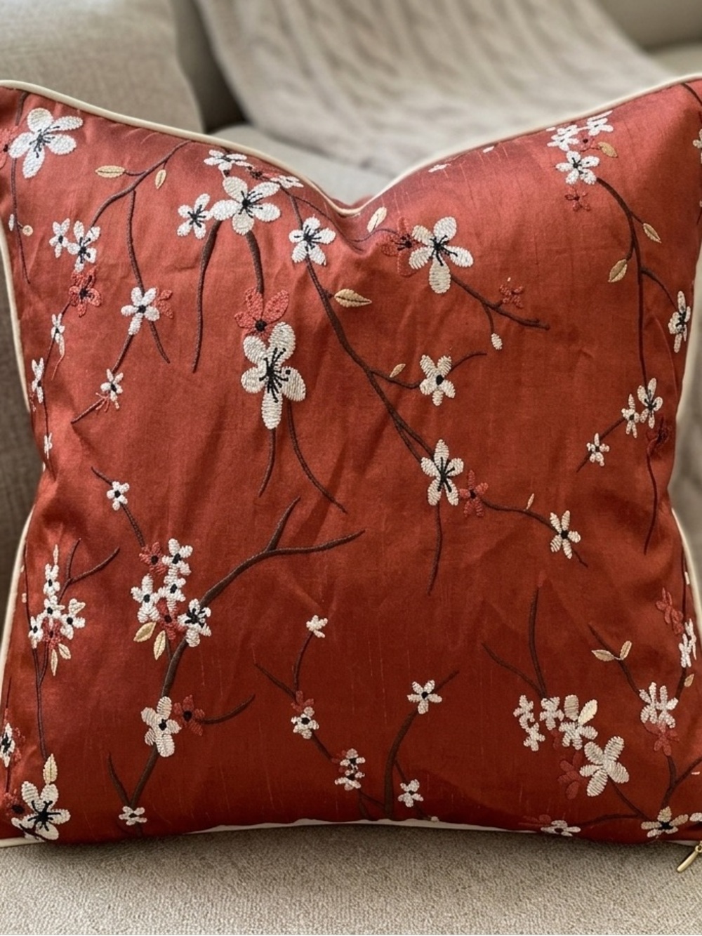 4 Red Floral Accent Pillows